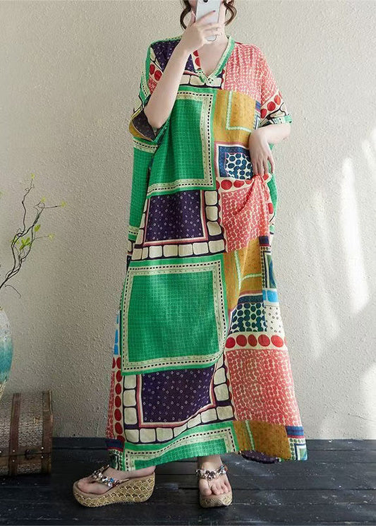 Kleid Urlaub Colorblock Französisch Print Baumwolle Übergroß Sommer