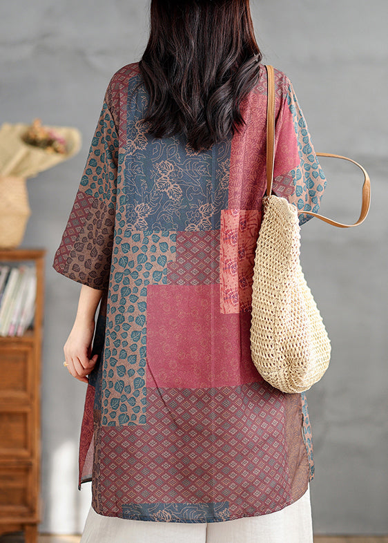 Chemises à imprimé français en V, col, manches, bracelet en lin colorblock