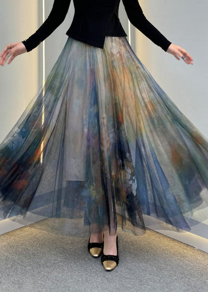 Maxi Grey Dark Waist Tulle Elastic French Skirt Summer