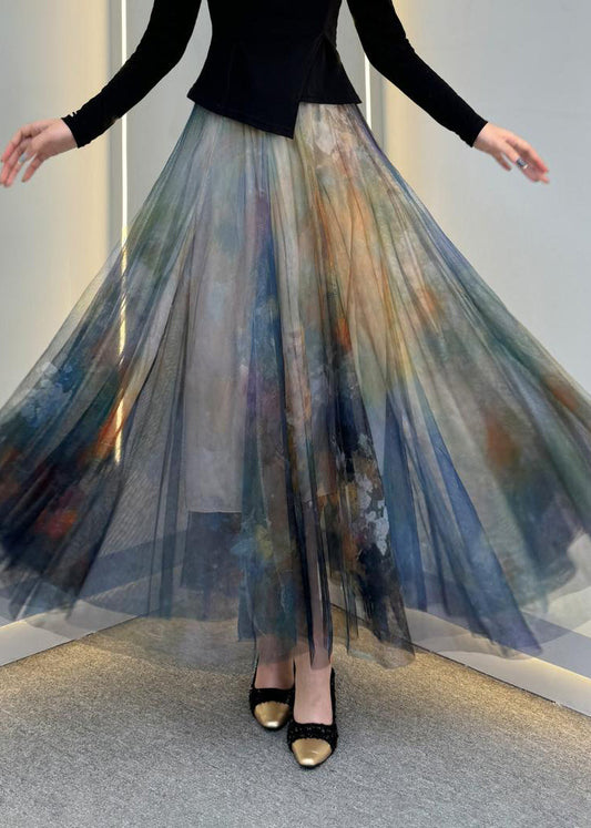 Maxi Grey Dark Waist Tulle Elastic French Skirt Summer