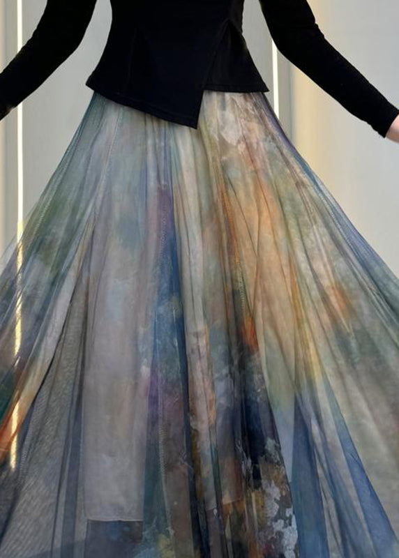 Maxi Grey Dark Waist Tulle Elastic French Skirt Summer