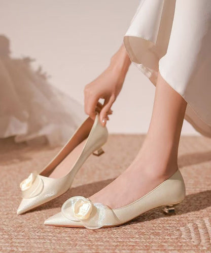 Champagne Toe Pointed Heels Floral Splicing French Kitten