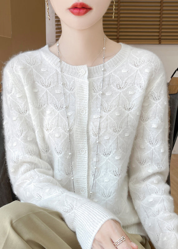 Cardigan en laine vert français à col rond et boutons ajourés, printemps TQ007