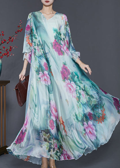 Robe de vacances surdimensionnée en mousseline de soie tie dye verte française Printemps SD1062