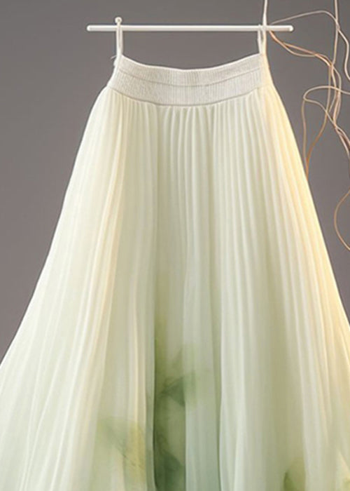 French Green Tie Dye Wrinkled Chiffon Skirt Summer Ada Fashion