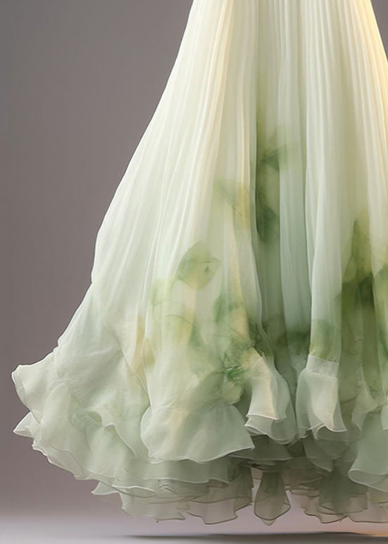 French Green Tie Dye Wrinkled Chiffon Skirt Summer Ada Fashion