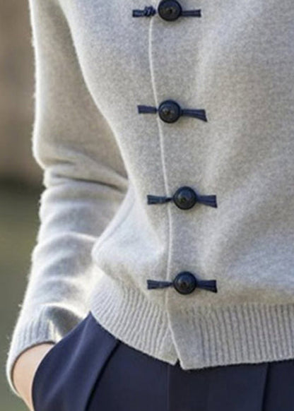 Französischer grauer Knopf Patchwork Strickpullover aus Baumwolle Winter ER031