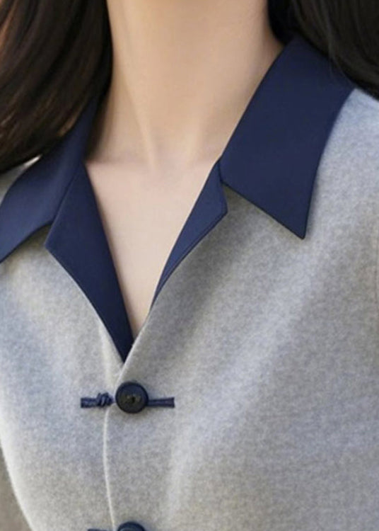 Französischer grauer Knopf Patchwork Strickpullover aus Baumwolle Winter ER031