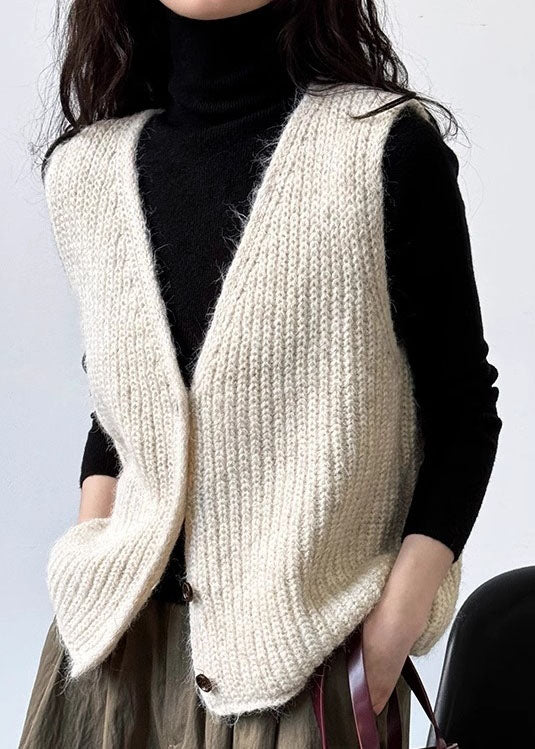 Gilet en laine gris français à col en V et boutons sans manches TZ031