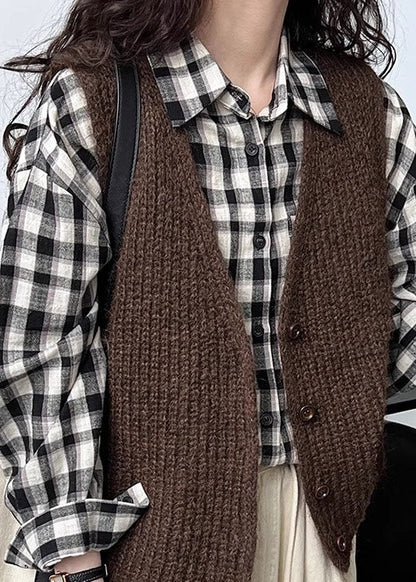 Gilet en laine gris français à col en V et boutons sans manches TZ031
