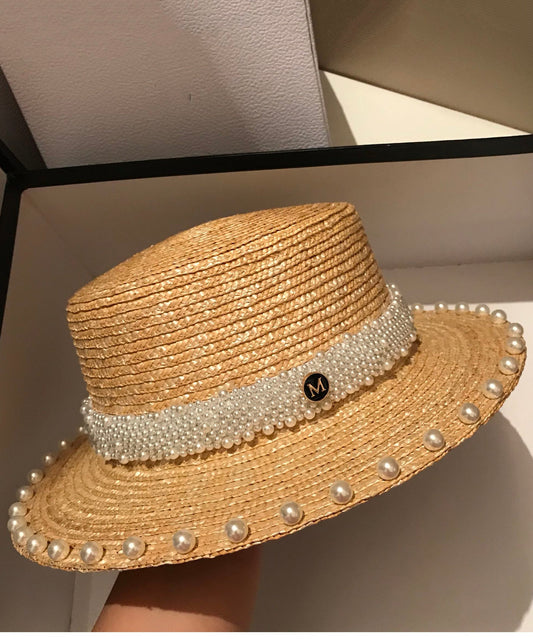 Handmade Hat Pearl Woven Vacation French Straw