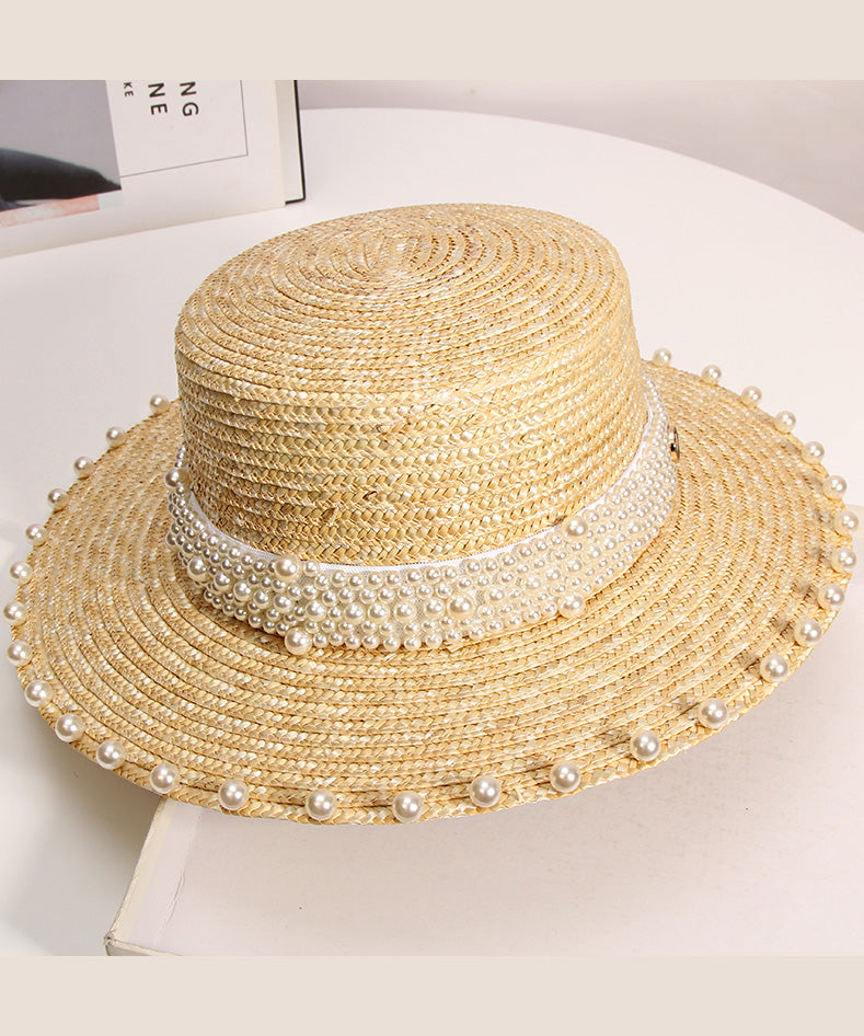 Handmade Hat Pearl Woven Vacation French Straw
