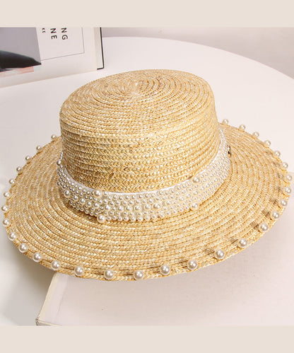 Handmade Hat Pearl Woven Vacation French Straw