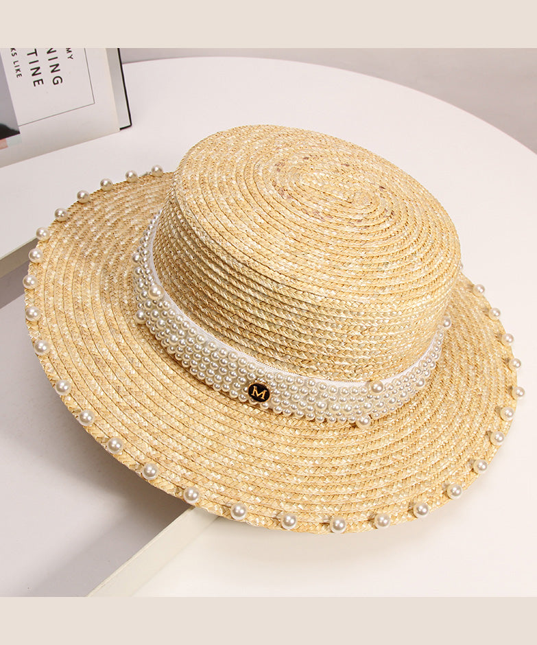 Handmade Hat Pearl Woven Vacation French Straw