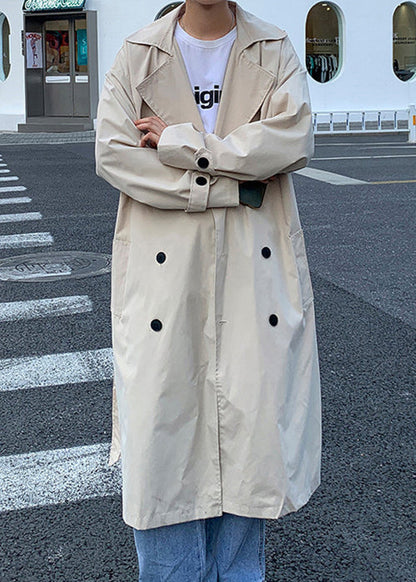 Trench-coat long en coton kaki français à double boutonnage et ceinture nouée pour homme, printemps YQ002