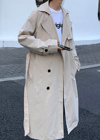 Trench-coat long en coton kaki français à double boutonnage et ceinture nouée pour homme, printemps YQ002