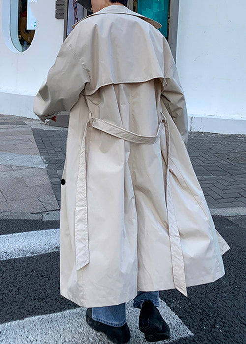 Trench-coat long en coton kaki français à double boutonnage et ceinture nouée pour homme, printemps YQ002