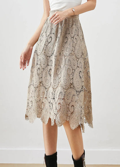 French Khaki Hollow Out Lace Skirts Fall Ada Fashion