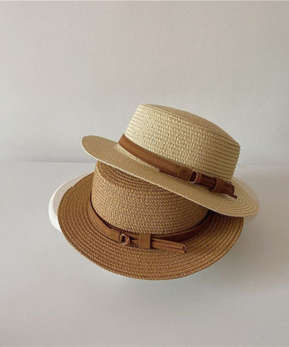 Hat Flat Cloche Sun French Straw Top Woven Khaki