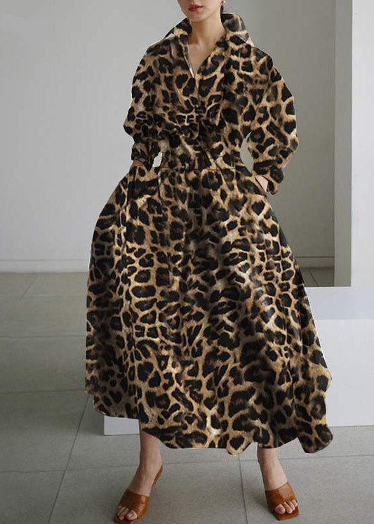 Extra Print Französisch Saum Leopard Baumwolle Frühling Kleider Urlaub Groß