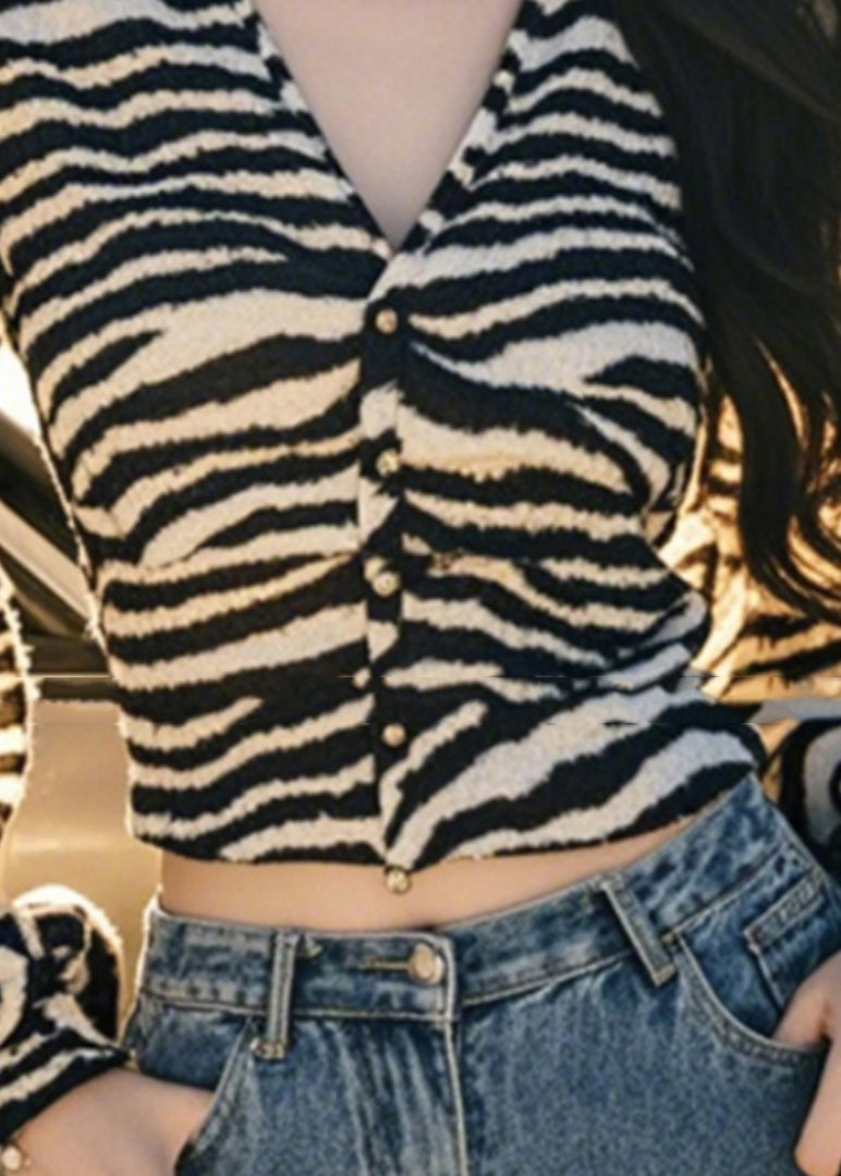 Laterne V Knopf Leopard Französisch Ärmel Tops Hals