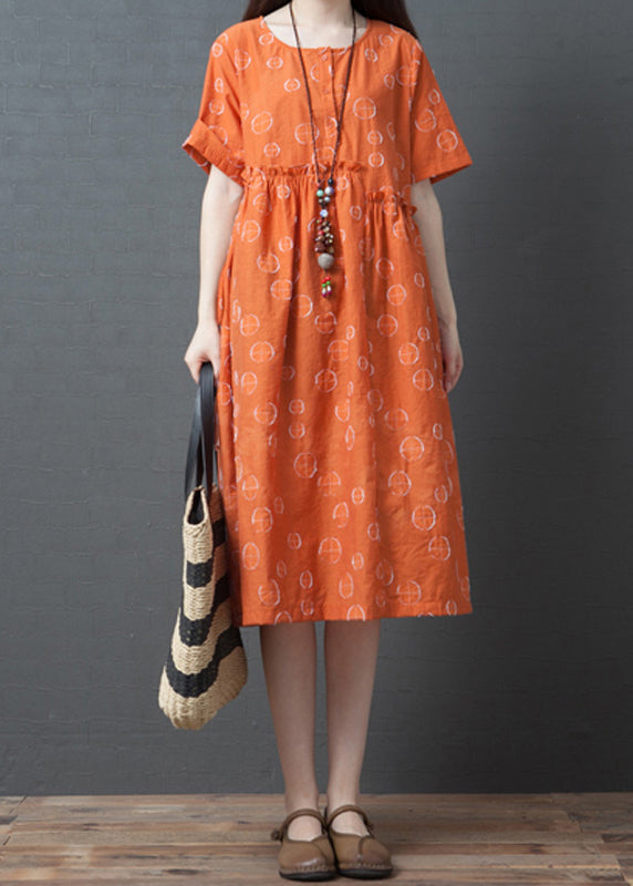 Französisches Maxikleid mit kurzem Arm und Punktemuster in Orange VB1028