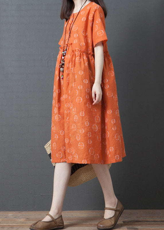 Französisches Maxikleid mit kurzem Arm und Punktemuster in Orange VB1028