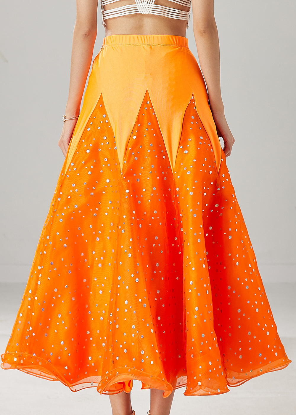 French Orange Silm Fit Patchwork Zircon Tulle Skirts Spring YU1034