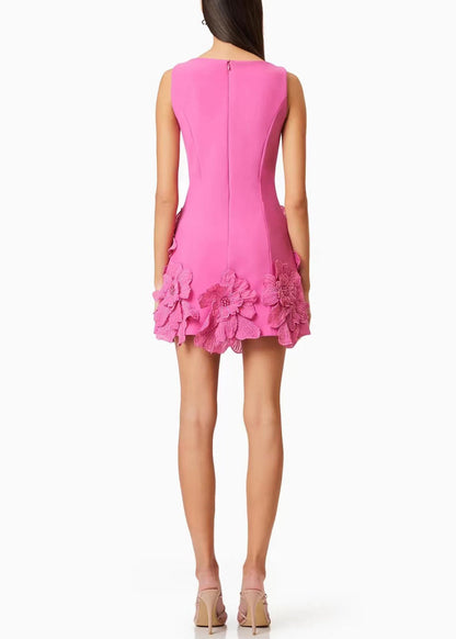 Solide Rosa Baumwolle Kleider Französisch Mini Sommer Floral