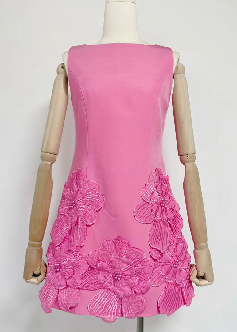 Solide Rosa Baumwolle Kleider Französisch Mini Sommer Floral