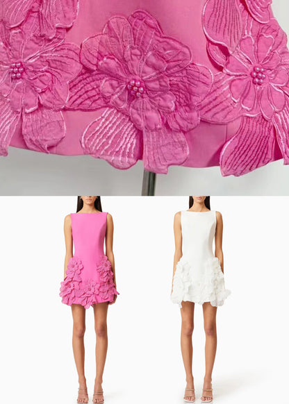 Solide Rosa Baumwolle Kleider Französisch Mini Sommer Floral