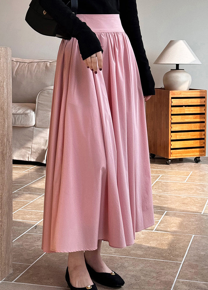 French Pink High Waist Cotton Pleated Skirt Spring QQ1038