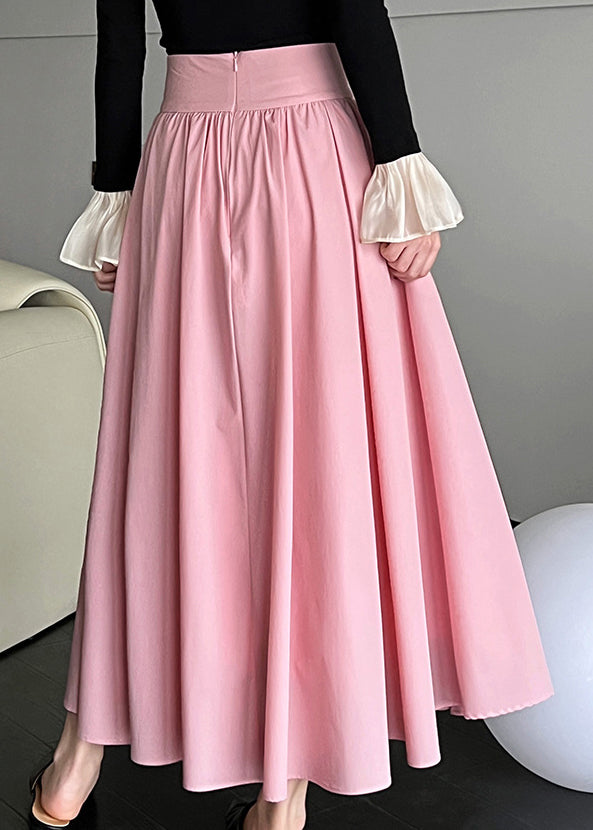 French Pink High Waist Cotton Pleated Skirt Spring QQ1038