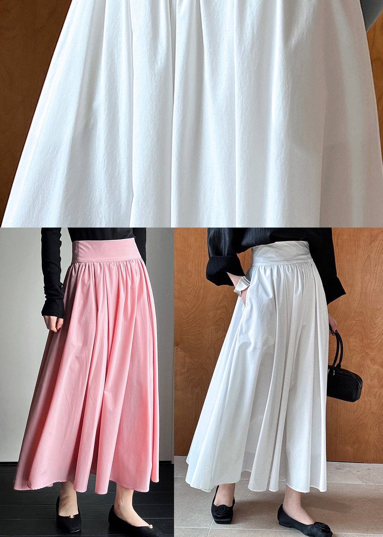 French Pink High Waist Cotton Pleated Skirt Spring QQ1038