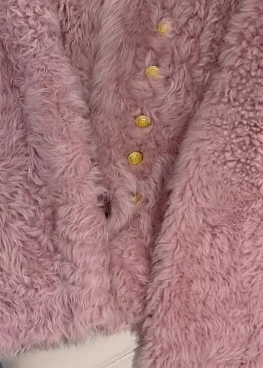 Französisch Rosa O-Ausschnitt Knopf Kunstpelz Mäntel Frühling TQ004
