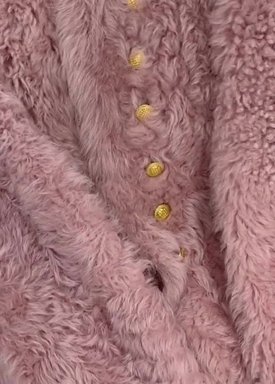 Französisch Rosa O-Ausschnitt Knopf Kunstpelz Mäntel Frühling TQ004