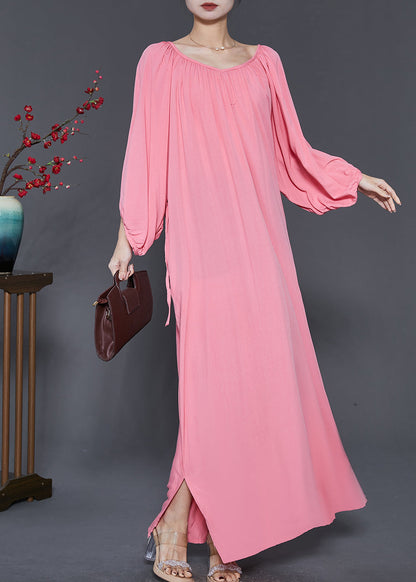 Robe longue oversize en coton rose français Printemps SD1047