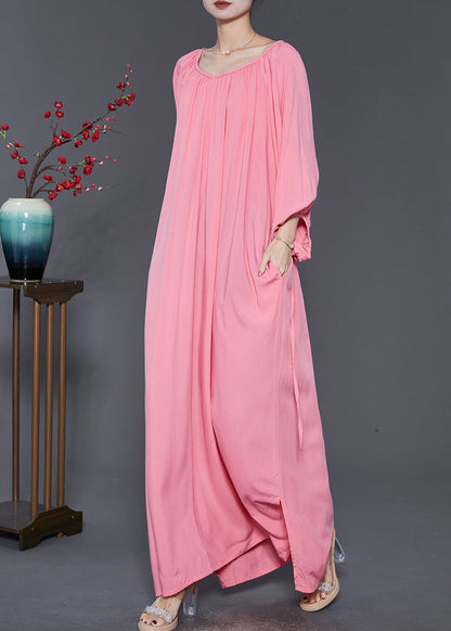 Robe longue oversize en coton rose français Printemps SD1047