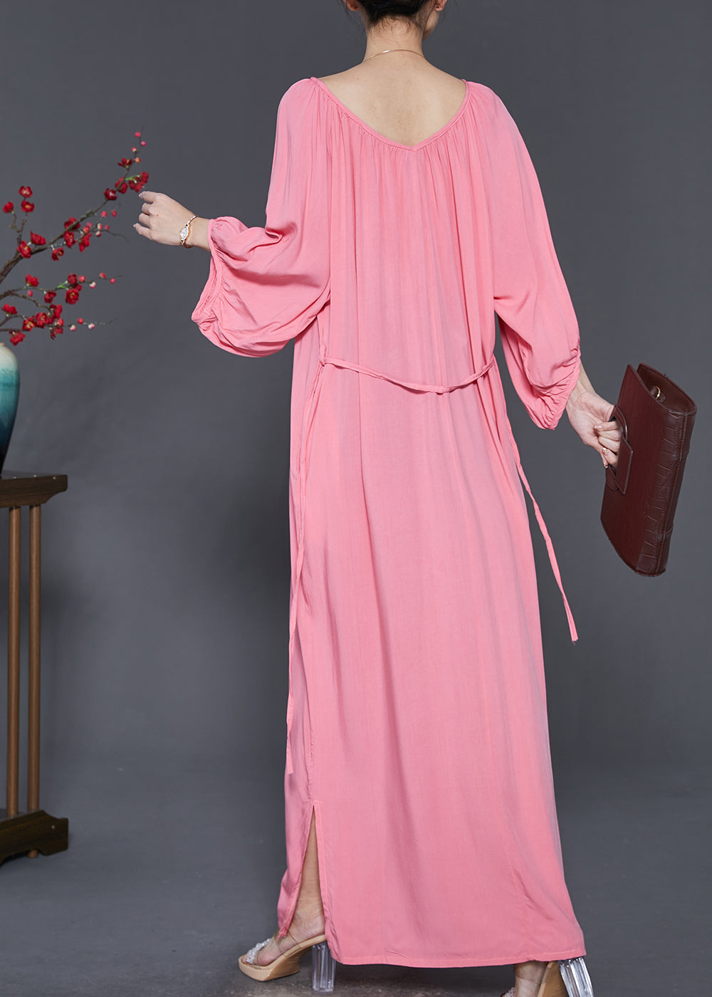 French Pink Oversized Cotton Maxi Dresses Spring SD1047