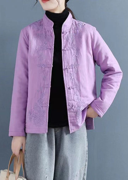 Manteau d'hiver en coton brodé violet français QG039