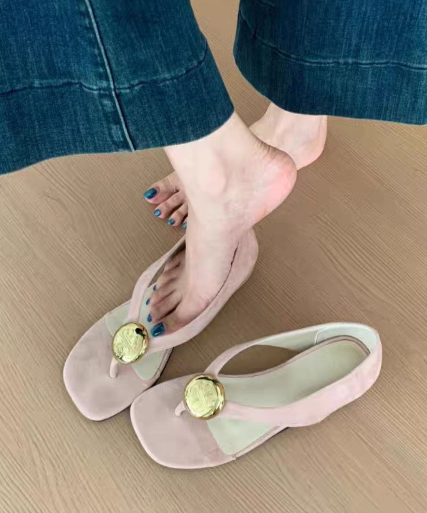 Flip French Wildleder Wedge Flops Splicing Lila