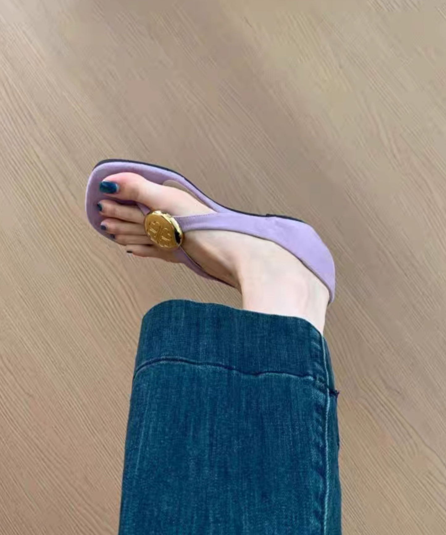 Flip French Wildleder Wedge Flops Splicing Lila