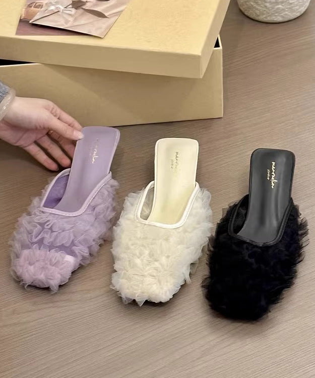 Slide Purple Wrinkled Kitten Tulle Sandals French