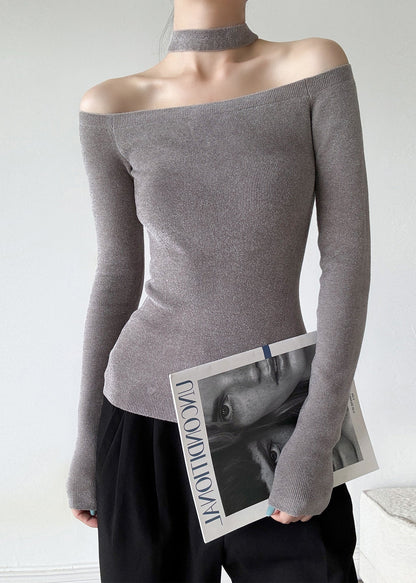 Pull en tricot rouge français à épaules dénudées et dos nu, printemps TY031