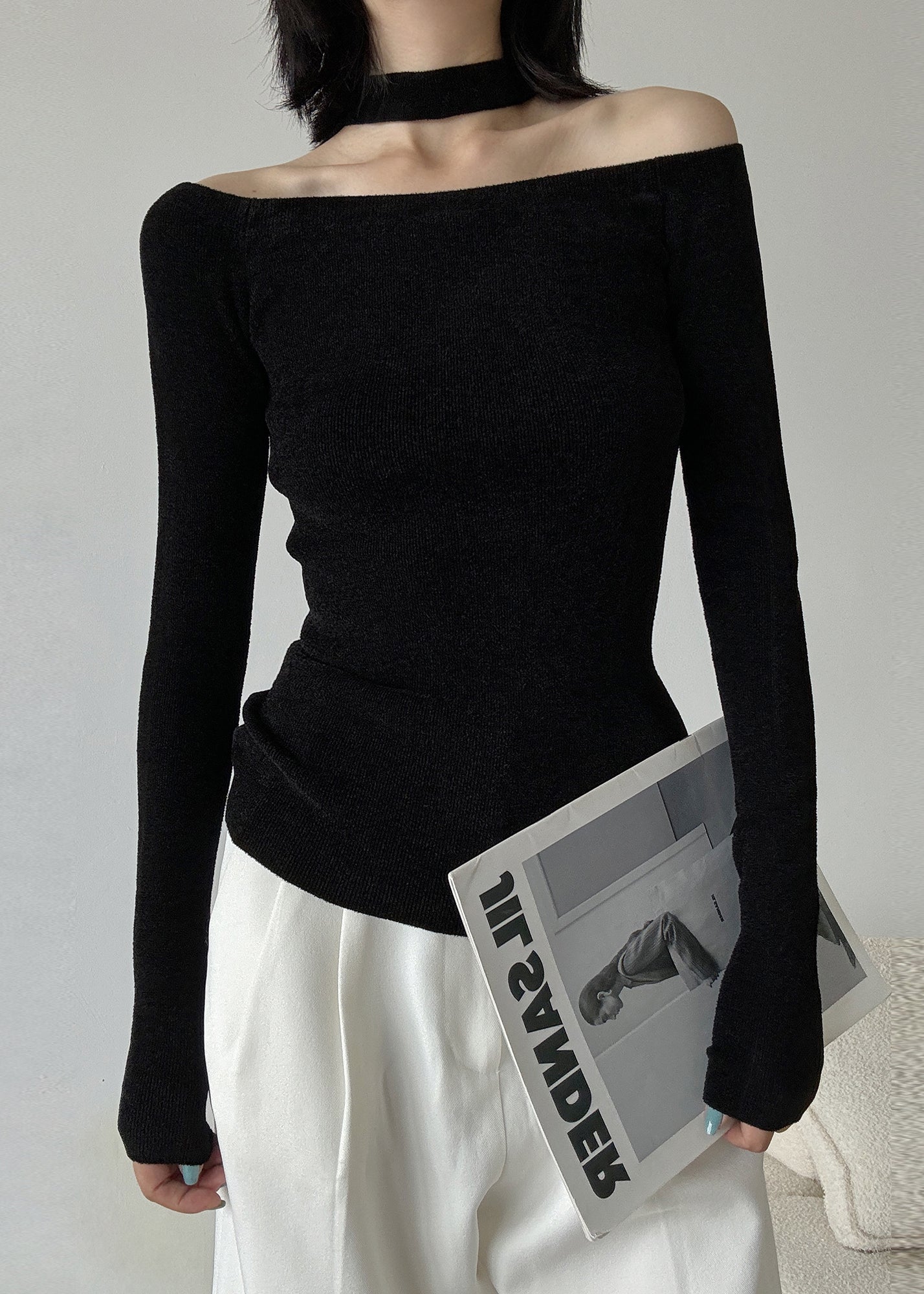 Pull en tricot rouge français à épaules dénudées et dos nu, printemps TY031