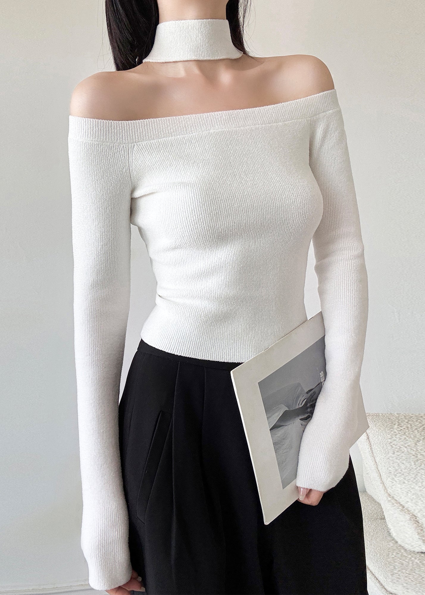 Pull en tricot rouge français à épaules dénudées et dos nu, printemps TY031