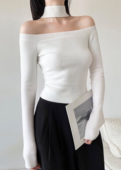 Pull en tricot rouge français à épaules dénudées et dos nu, printemps TY031