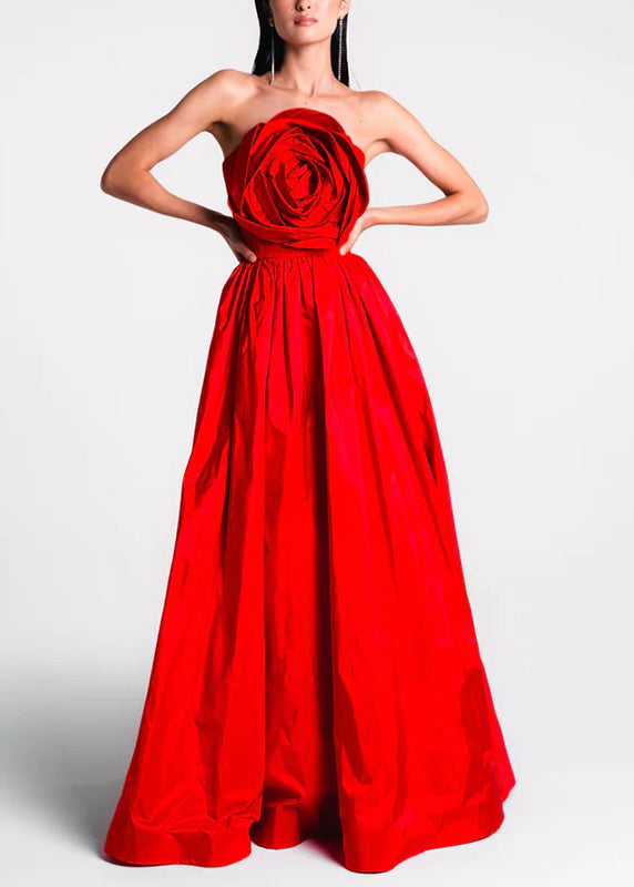 Patchwork Rotes Maxikleid Rose Urlaub Sommer Französisch Kalte Schulter