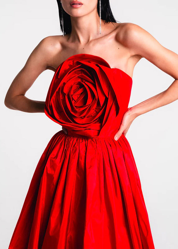 Patchwork Rotes Maxikleid Rose Urlaub Sommer Französisch Kalte Schulter
