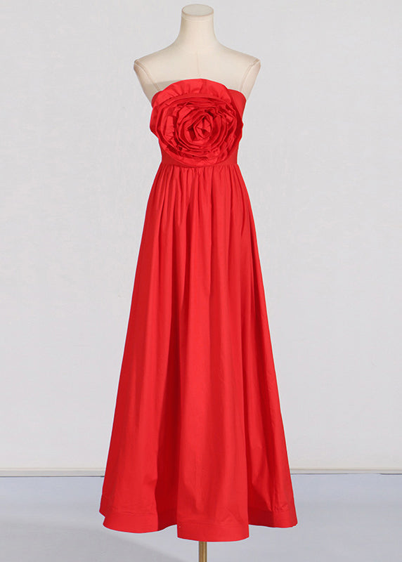 Patchwork Rotes Maxikleid Rose Urlaub Sommer Französisch Kalte Schulter